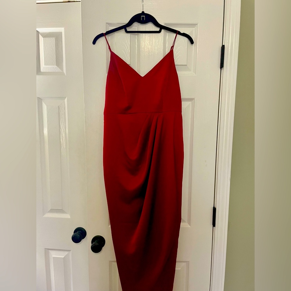 Red spaghetti adjustable strap tulip dress from Express
